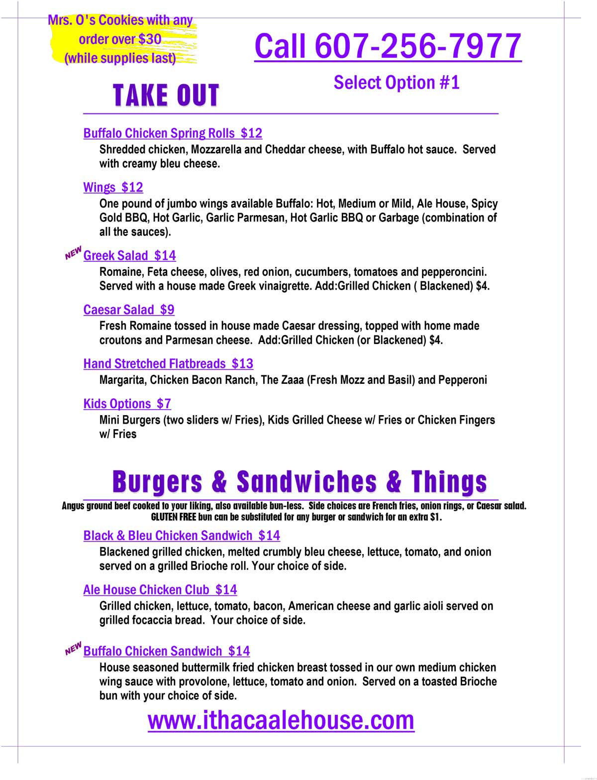Takeout Menu The Ithaca Ale House